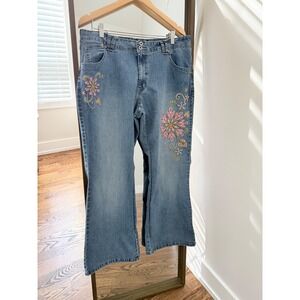 Vintage Y2K Angels Jeans Women's Size 20W Blue Denim Embroidered Flare Leg Jeans
